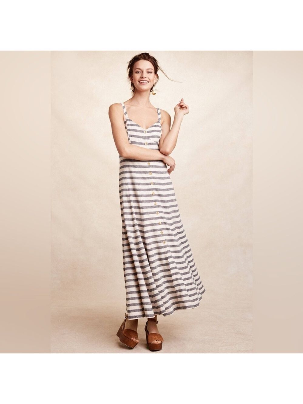 Maeve Anthropologie
Striped Button Front Maxi Dress in Navy and Cream Size 12